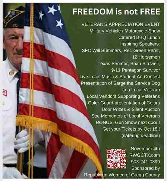 Veteran Appreciation Event Nov 4th in Longview on 4 Nov