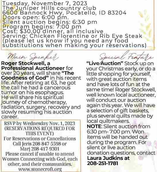 Pocatello Women's Connection Annual Auction/Dinner in Pocatello on 7 Nov