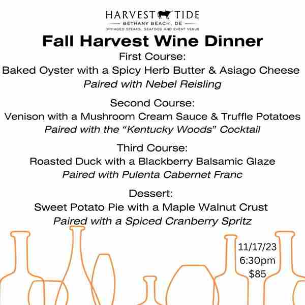 Harvest Tide Bethany November Wine and Cocktail Dinner in Bethany Beach on 17 Nov