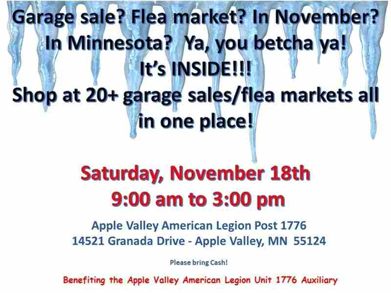 Indoor Garage Sale/Flea Market hosted by the Apple Valley American Legion Auxiliary Unit 1776 in Apple Valley on 18 Nov