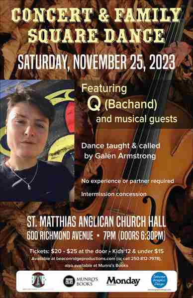 Folk and Fiddle Concert and Family Square Dance with Q (Qristina) Bachand and Friends in Victoria on 25 November 2023