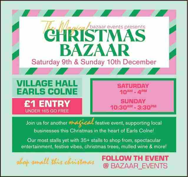 Bazaar Events 9th and 10th December Earls Colne Village Hall York Road CO6 2RN in Earls Colne on 9 Dec