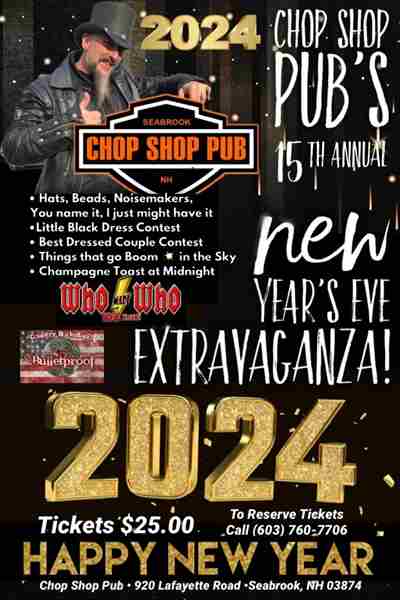 New Year's Eve at the Chop Shop feat. AC/DC tribute Who Made Who and Country-Rock group Bulletproof in Seabrook on 31 Dec