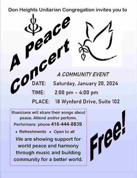 Free Peace Concert - Complimentary Refreshments in Toronto on 20 Jan