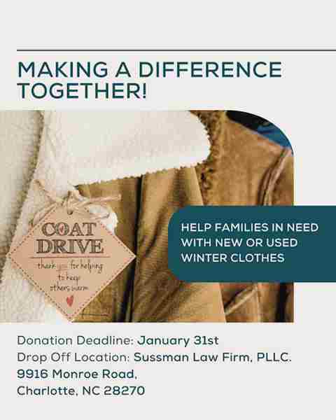 Coat Drive by Sussman Law Firm in Charlotte on 29 Jan