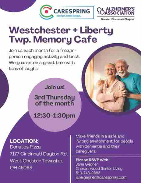 Memory Cafe presented by Alzheimer's Assoc. and Chesterwood Village, 3rd Thursday of Every Month in West Chester Township on 15 Feb