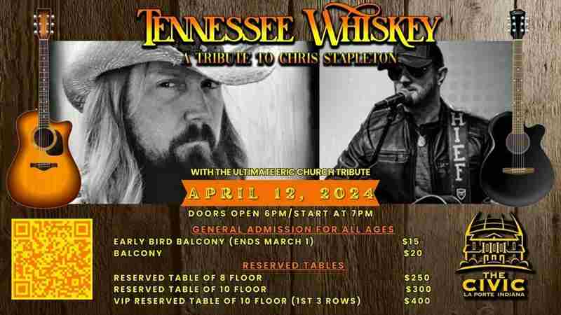 Tennesse Whiskey: A tribute to Chris Stapleton with Erc Church Tribute in La Porte on 12 April 2024