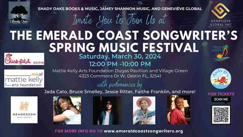 Emerald Coast Songwriter's Association Spring Songwriter Festival, Saturday 30 MAR 2024 12PM-10 PM in Destin on 30 Mar