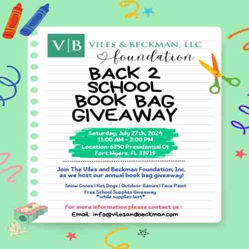 VBF Back to School Backpack Giveaway Event in Fort Myers on 27 Jul