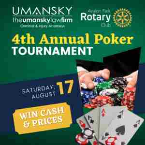 Rotary Club of Avalon Park 4th Annual Poker Tournament in Orlando on 17 August 2024