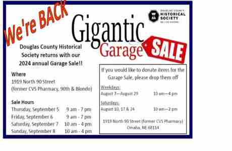 Douglas County Historical Society's 16th Annual Garage Sale in Nebraska on 5 Sep