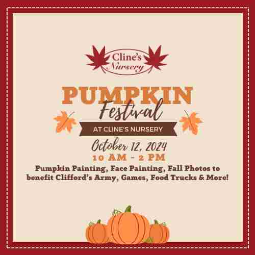 Pumpkin Festival at Cline's Nursery to Benefit Clifford's Army Animal Rescue in Shelby on 12 October 2024