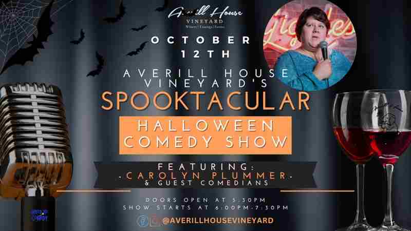 Saturday Night Comedy Halloween Special with Carolyn Plummer and Guest at Averill House Vineyard in Brookline on 12 Oct