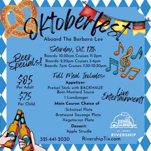 Celebrate Oktoberfest with a German Themed Dining Cruise on October 12 in Sanford on 12 October 2024