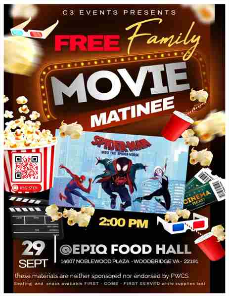 FREE FAMILY MOVIE MATINEE @ EPIQ FOOD HALL in Woodbridge on 29 Sep