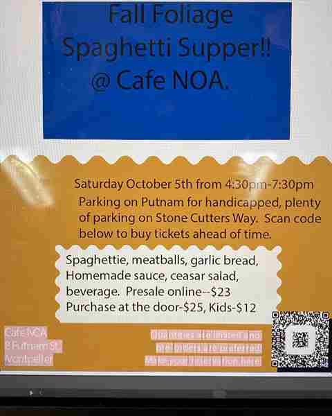 Kiwanis Spaghetti Supper in Montpelier on 5 Oct