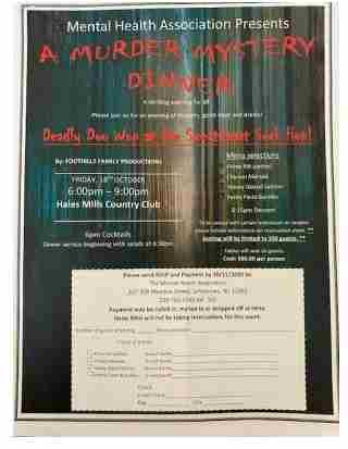 MHA Murder Mystery Fundraising Dinner in Johnstown on 18 Oct