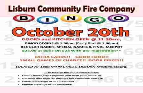 Lisburn Fire BINGO in Mechanicsburg on 20 Oct