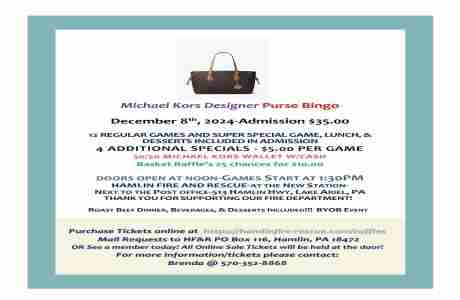 Handbag/Purse Bingo in Wayne on 8 Dec