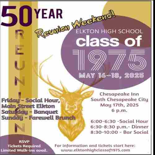 Elkton High School Class of 1975 50th Reunion in Chesapeake City on 17 May