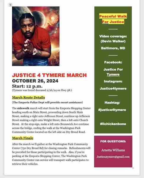 Justice 4 Tymere Peaceful March in Emporia on 26 October 2024