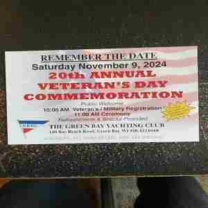 20TH ANNUAL VETERAN'S DAY COMMEMORATION NOVEMBER 9, 2024 GREEN BAY YACHTING CLUB in Green Bay on 9 Nov