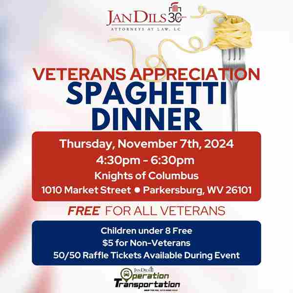 2024 Veterans Appreciation Spaghetti Dinner in Parkersburg on 7 Nov