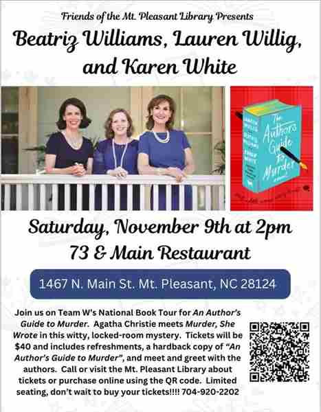 Karen White, Beatriz Williams and Lauren Willig Author Event in Mount Pleasant on 9 Nov