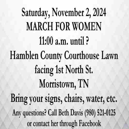 March for Women, coinciding with the National Women's March in Morristown on 2 Nov