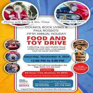 5th Annual Holiday Food and Toy Drive on November 9, 2024 from Noon to 4 PM in Newtown, PA in Pennsylvania on 9 Nov