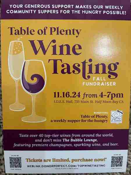 table of plenty wine Tasting fall fundraiser in Half Moon Bay on 16 November 2024