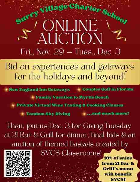 Surry Village Charter School Auction in Keene on 3 Dec