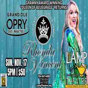 Rhonda Vincent: Grammy nominated "Queen of Bluegrass" in Irwin on 17 Nov