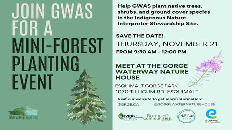 MINI-FOREST PLANTING PARTY WITH THE GORGE WATERWAY ACTION SOCIETY in Victoria on 21 Nov