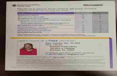 Free Medicare Seminar in Brenham on 19 Nov