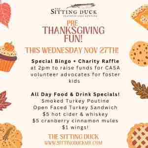 Pre-Thanksgiving Fun + Charity Bingo at The Sitting Duck in Bigfork on 27 Nov