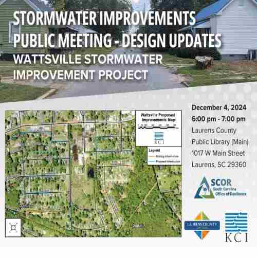 Wattsville Stormwater Improvement Project - Design Updates Public Meeting in Laurens on 4 Dec