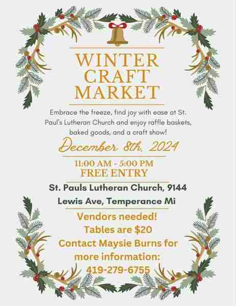 Winter Craft Market in Temperance on 8 Dec