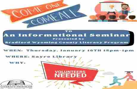 Bradford Wyoming County Literacy Volunteer Info Session in Sayre on 16 Jan