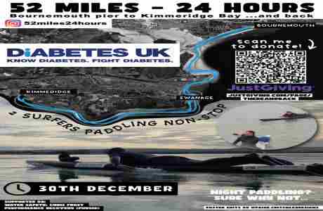 52miles24hours charity surfboard paddle for DiabetesUK in Bournemouth on 27 Dec