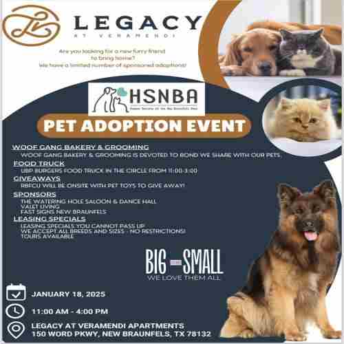 Humane Society Pet Adoption Event in New Braunfels on 18 Jan