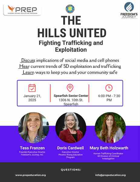 The Hills United Fighting Trafficking and Exploitation Jan 21st at Spearfish Senior Center in Spearfish on 21 Jan