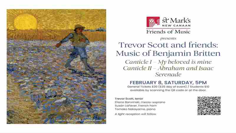 Music of Benjamin Britten in New Canaan on 8 Feb