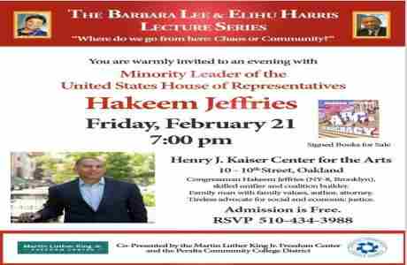 Barbara Lee and Elihu Harris Lecture Series Presents Hakeem Jeffries in Oakland on 21 Feb