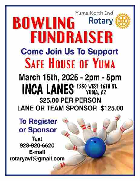 Rotary Bowling Fundraiser in Arizona on 15 Mar