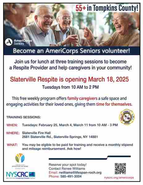 Like to Help People? Become and AmeriCorps Seniors Member! in Slaterville Springs on 25 Feb