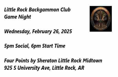 Little Rock Backgammon Club Game Night in Little Rock on 26 Feb