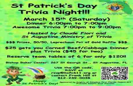 St. Patrick's Trivia Night in St  Augustine on 15 Mar