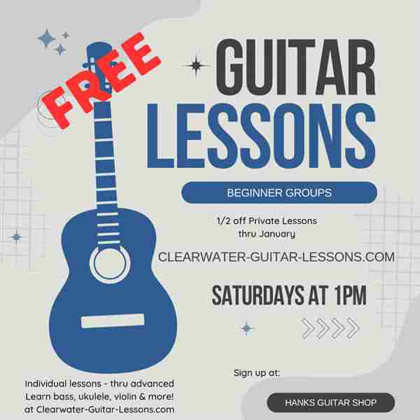 Free Group Beginner Guitar Lessons - Saturdays in Clearwater on 8 Mar