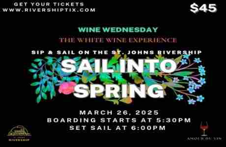 Sail Into Spring Wine Wednesday Tasting Aboard the Barbara-Lee Paddlewheeler in Sanford on 26 Mar